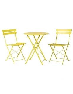 Gardeon 3PC Outdoor Bistro Set Steel Table and Chairs Patio Furniture in Yellow