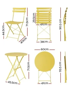 Gardeon 3PC Outdoor Bistro Set Steel Table and Chairs Patio Furniture in Yellow