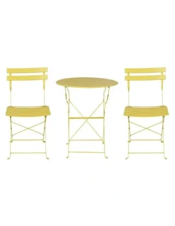 Gardeon 3PC Outdoor Bistro Set Steel Table and Chairs Patio Furniture in Yellow