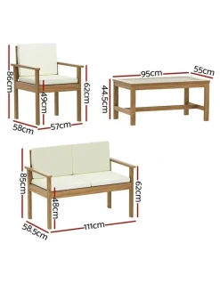 Gardeon 4-Seater Outdoor Acacia Wood Sofa Set in Brown