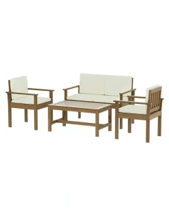 Gardeon 4-Seater Outdoor Acacia Wood Sofa Set in Brown