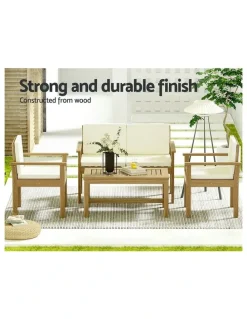 Gardeon 4-Seater Outdoor Acacia Wood Sofa Set in Brown