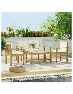 Gardeon 4-Seater Outdoor Acacia Wood Sofa Set in Brown