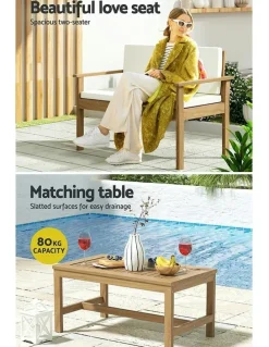 Gardeon 4-Seater Outdoor Acacia Wood Sofa Set in Brown