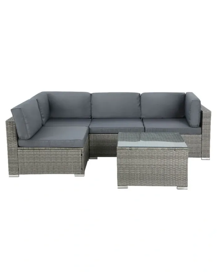 Gardeon 4-Seater Outdoor Sofa Set Wicker Rattan Couch Lounge Setting in Grey