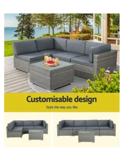 Gardeon 4-Seater Outdoor Sofa Set Wicker Rattan Couch Lounge Setting in Grey