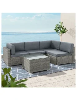 Gardeon 4-Seater Outdoor Sofa Set Wicker Rattan Couch Lounge Setting in Grey