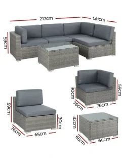 Gardeon 4-Seater Outdoor Sofa Set Wicker Rattan Couch Lounge Setting in Grey