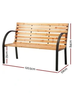 Gardeon 2 Seater Wooden Steel Garden Bench 120cm in Natural