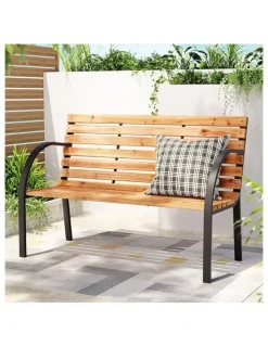 Gardeon 2 Seater Wooden Steel Garden Bench 120cm in Natural