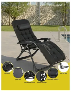 Gardeon Sun Folding Camping Zero Gravity Lounger Chair in Black