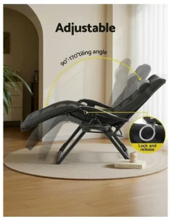 Gardeon Sun Folding Camping Zero Gravity Lounger Chair in Black