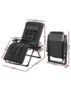 Gardeon Sun Folding Camping Zero Gravity Lounger Chair in Black