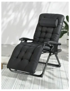 Gardeon Sun Folding Camping Zero Gravity Lounger Chair in Black