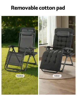 Gardeon Sun Folding Camping Zero Gravity Lounger Chair in Black