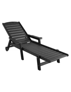 Gardeon Sun Lounge Beach Chair With Wheels in Black