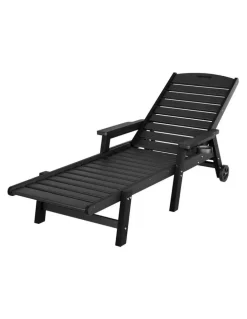 Gardeon Sun Lounge Beach Chair With Wheels in Black