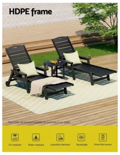 Gardeon Sun Lounge Beach Chair With Wheels in Black