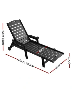 Gardeon Sun Lounge Beach Chair With Wheels in Black