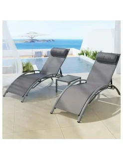 Gardeon Sun Lounge Outdoor Furniture 3 Piece in Grey