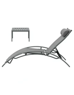 Gardeon Sun Lounge Outdoor Furniture 3 Piece in Grey