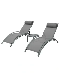 Gardeon Sun Lounge Outdoor Furniture 3 Piece in Grey