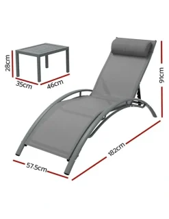 Gardeon Sun Lounge Outdoor Furniture 3 Piece in Grey