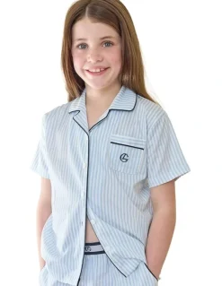 Gingerlilly Sleepwear Mini Camilla Cotton Short Pyjama Set in Blue Stripe