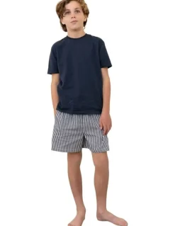 Gingerlilly Sleepwear Mini Noah Cotton Short Pyjama Set in Navy Stripe
