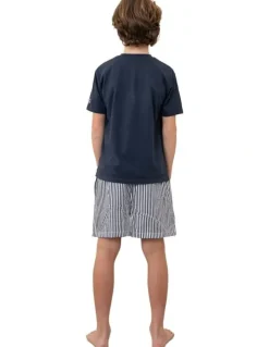 Gingerlilly Sleepwear Mini Noah Cotton Short Pyjama Set in Navy Stripe