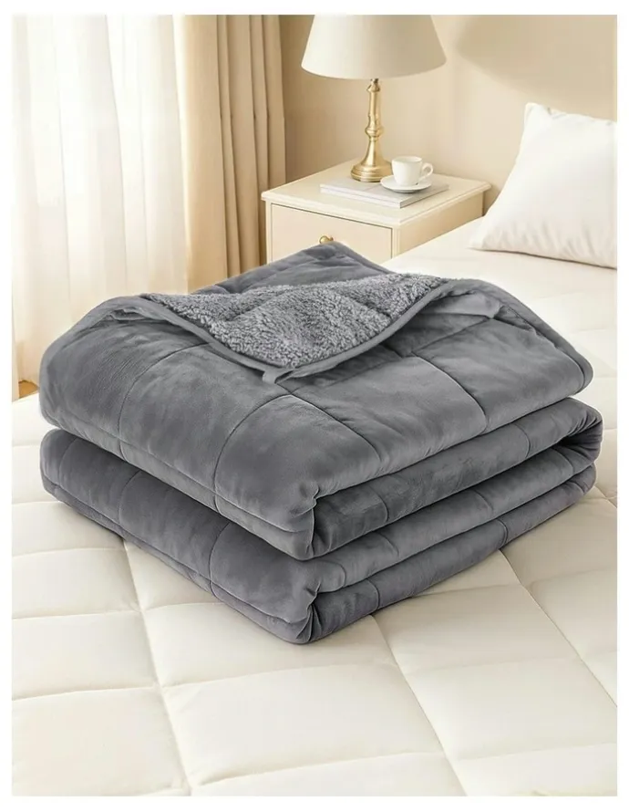 Giselle Bedding Anti Anxiety Gravity Sherpa Fleece Weighted Blanket in Grey