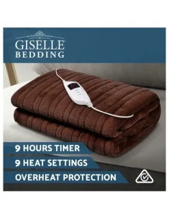Giselle Bedding Electric Throw Rug Fleece Heated Blanket in Brown