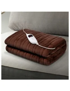 Giselle Bedding Electric Throw Rug Fleece Heated Blanket in Brown