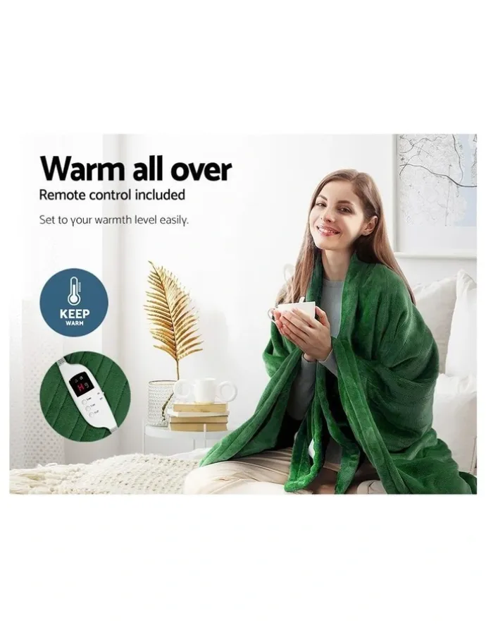 Giselle Bedding Electric Throw Rug Fleece Heated Blanket in Green