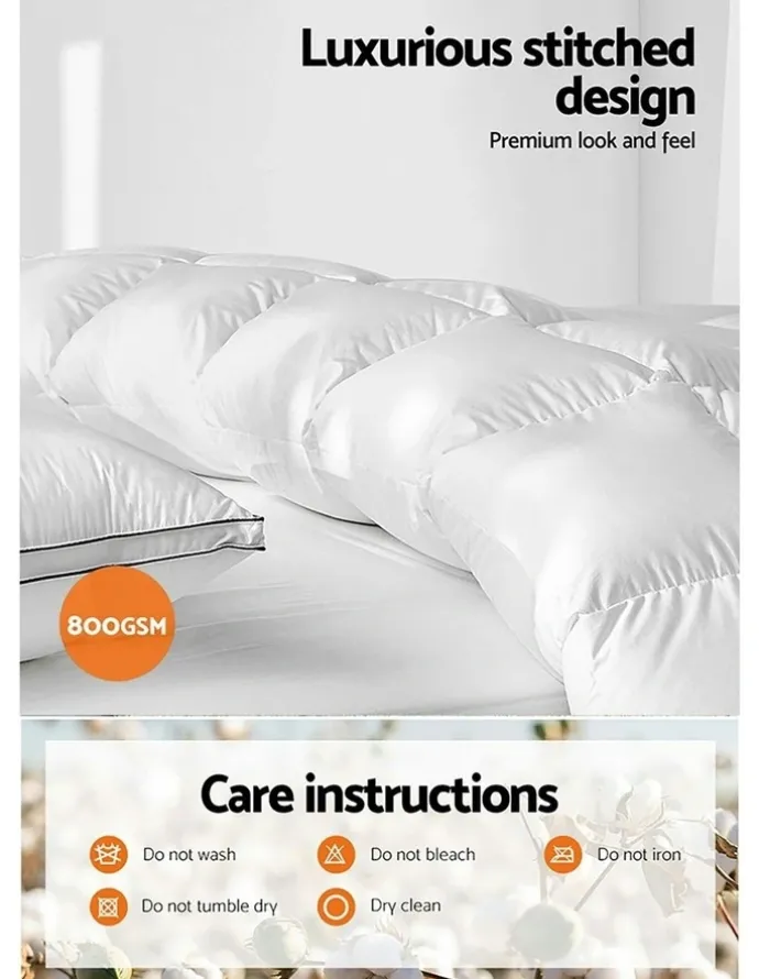 Giselle Bedding 800GSM Goose Down Feather Quilt Super King