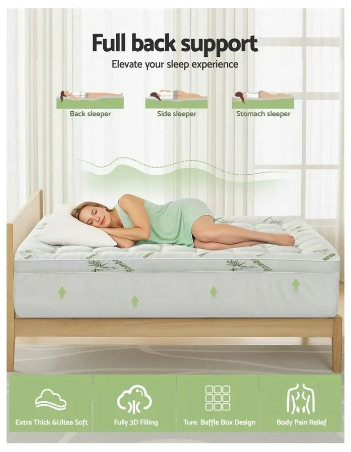 Giselle Bedding Queen Size Bamboo Mattress Pillowtop Topper 11cm in White