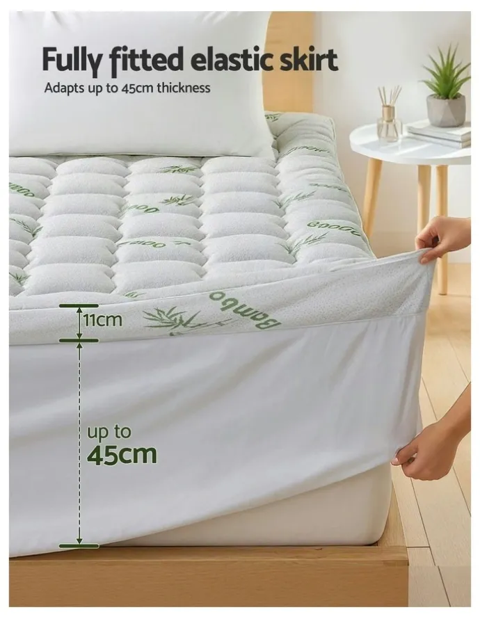 Giselle Bedding Queen Size Bamboo Mattress Pillowtop Topper 11cm in White