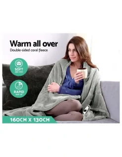 Giselle Bedding Washable Heated Electric Throw Rug Fleece Snuggle Blanket in Silver