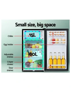 Glacio 95L Portable Fridge Freezer Bar Upright Camping Caravan 12V/24V/240V
