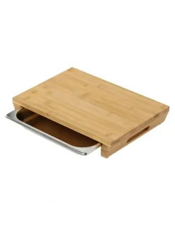 Gourmet Kitchen Bamboo Cutting Board With Stainless Steel Tray 39x27x6.5cm in Natural