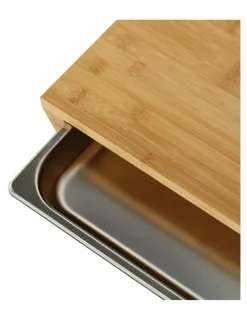 Gourmet Kitchen Bamboo Cutting Board With Stainless Steel Tray 39x27x6.5cm in Natural