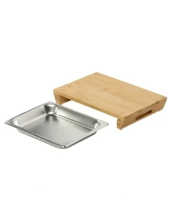 Gourmet Kitchen Bamboo Cutting Board With Stainless Steel Tray 39x27x6.5cm in Natural
