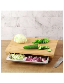 Gourmet Kitchen Bamboo Cutting Board With Stainless Steel Tray 39x27x6.5cm in Natural