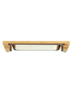 Gourmet Kitchen Bamboo Cutting Board With Stainless Steel Tray 39x27x6.5cm in Natural