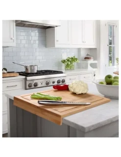 Gourmet Kitchen Bamboo Cutting Board With Counter Edge 45x35x5cm in Natural Brown