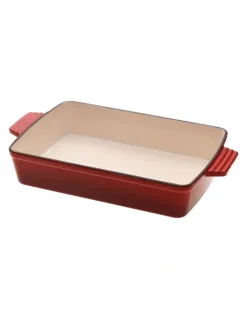 Gourmet Kitchen Cast Iron Rectangular Baking Pan 33cm in Black Cherry Red