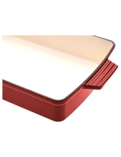 Gourmet Kitchen Cast Iron Rectangular Baking Pan 33cm in Black Cherry Red