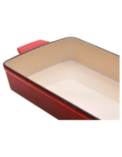 Gourmet Kitchen Cast Iron Rectangular Baking Pan 33cm in Black Cherry Red