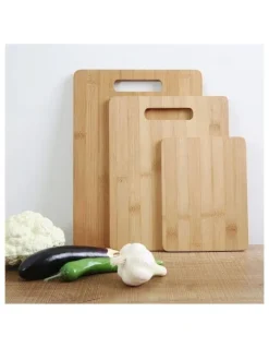 Gourmet Kitchen Natural Bamboo Cutting Board Set 3 Piece in Brown