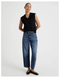Grab Cotton Sleeveless V Neck Knit Top in Black